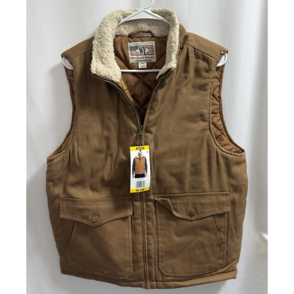 WP WEATHERPROOF Men's Workwear Vest Size Medium Harvest Tan Quilted Sherpa